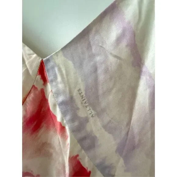 AllSaints Melody Marea Silk Slip Midi Dress Rainbow Pink
